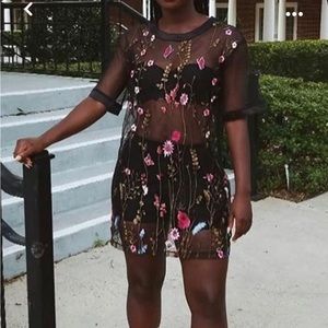 Black floral mesh fashion nova top